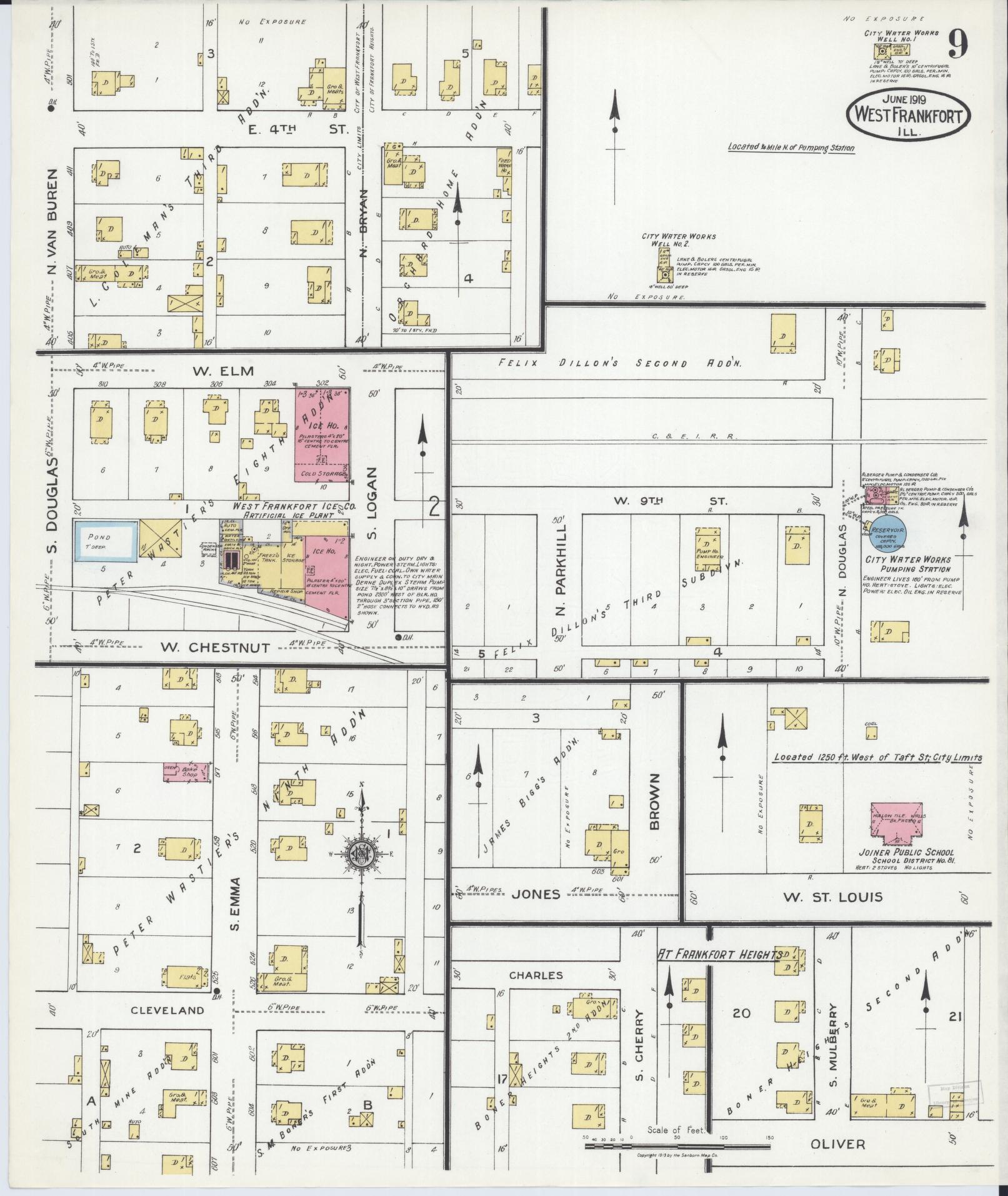 Sanborn Fire Insurance Map from West Frankfort, Franklin County, Illinois (1919), Sheet #0009 - Complete Map Set gallery image, historic Sanborn map, vintage wall art, Illinois Illinois