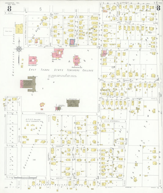 Sanborn Fire Insurance Map from Commerce, Hunt County, Texas (1933), Sheet #0008 - Historic Sanborn Fire Insurance Map Print, vintage old map wall art, antique decor, genealogy gift, Texas Texas map