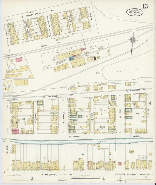 Sanborn Fire Insurance Map from Mount Carmel, Northumberland County, Pennsylvania (1913), Sheet #0013 - Historic Sanborn Fire Insurance Map Print, vintage old map wall art, antique decor, genealogy gift, Pennsylvania Pennsylvania map