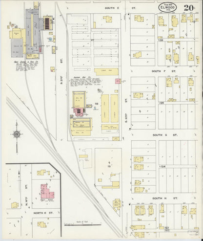 Sanborn Fire Insurance Map from Elwood, Madison County, Indiana (1910), Sheet #0020 - Historic Sanborn Fire Insurance Map Print, vintage old map wall art, antique decor, genealogy gift, Indiana Indiana map