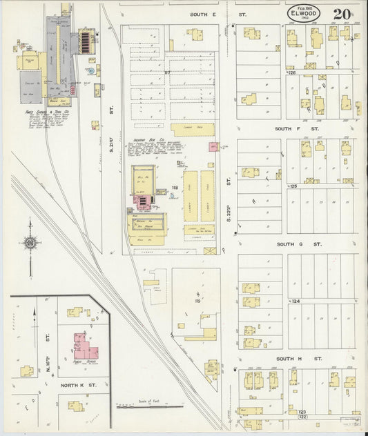 Sanborn Fire Insurance Map from Elwood, Madison County, Indiana (1910), Sheet #0020 - Historic Sanborn Fire Insurance Map Print, vintage old map wall art, antique decor, genealogy gift, Indiana Indiana map