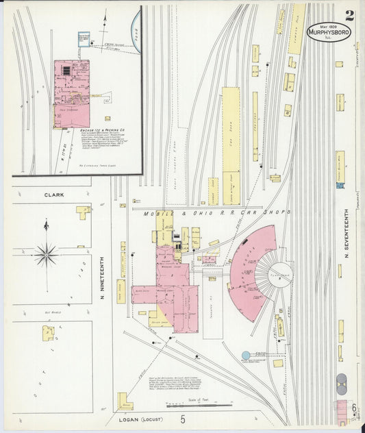 Sanborn Fire Insurance Map from Murphysboro, Jackson County, Illinois (1909), Sheet #0002 - Historic Sanborn Fire Insurance Map Print, vintage old map wall art, antique decor, genealogy gift, Illinois Illinois map