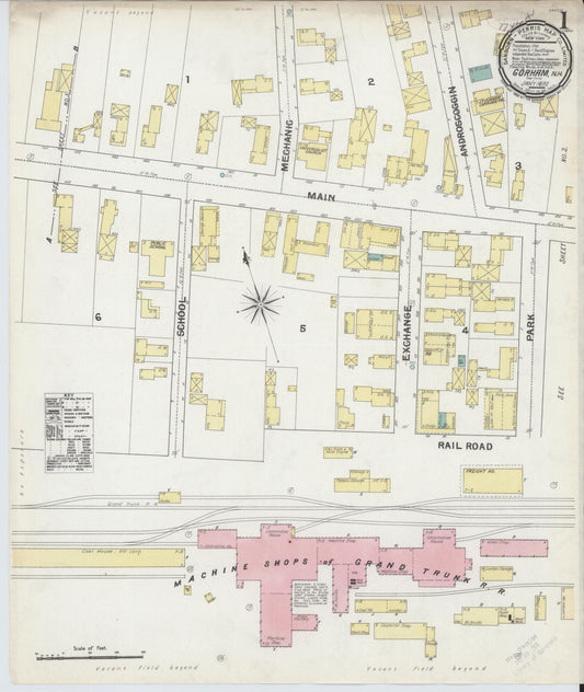 Sanborn Fire Insurance Map from Gorham, Coos County, New Hampshire (1892), Sheet #0001 - Historic Sanborn Fire Insurance Map Print, vintage old map wall art, antique decor, genealogy gift, New Hampshire New Hampshire map