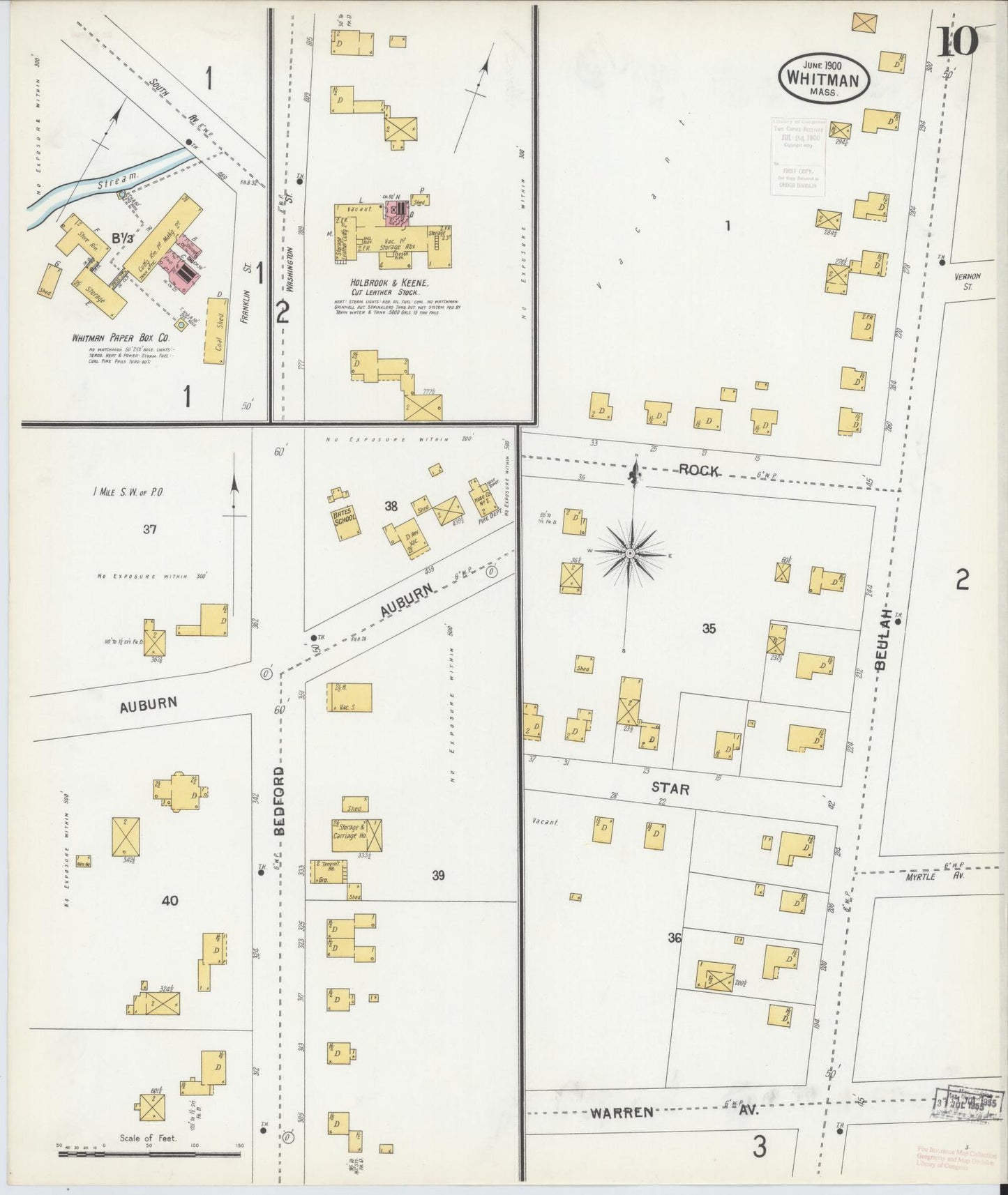 Sanborn Fire Insurance Map from Whitman, Plymouth County, Massachusetts (1900), Sheet #0010 - Complete Map Set gallery image, historic Sanborn map, vintage wall art, Massachusetts Massachusetts