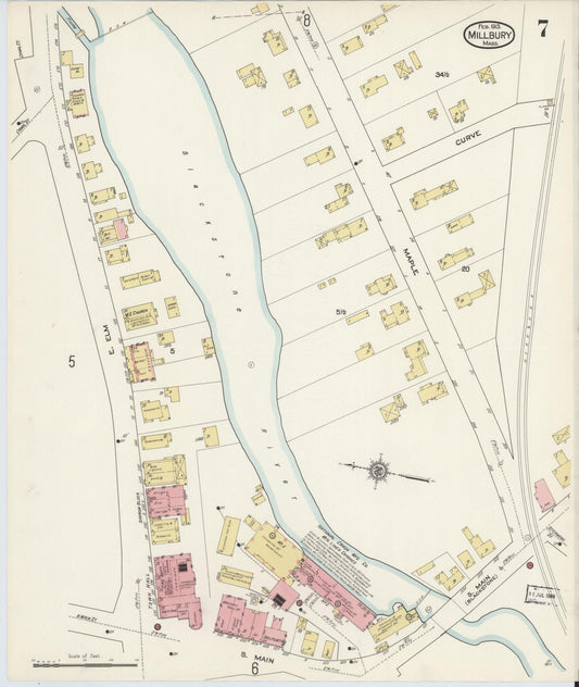 Sanborn Fire Insurance Map from Millbury, Worcester County, Massachusetts (1913), Sheet #0007 - Historic Sanborn Fire Insurance Map Print, vintage old map wall art, antique decor, genealogy gift, Massachusetts Massachusetts map