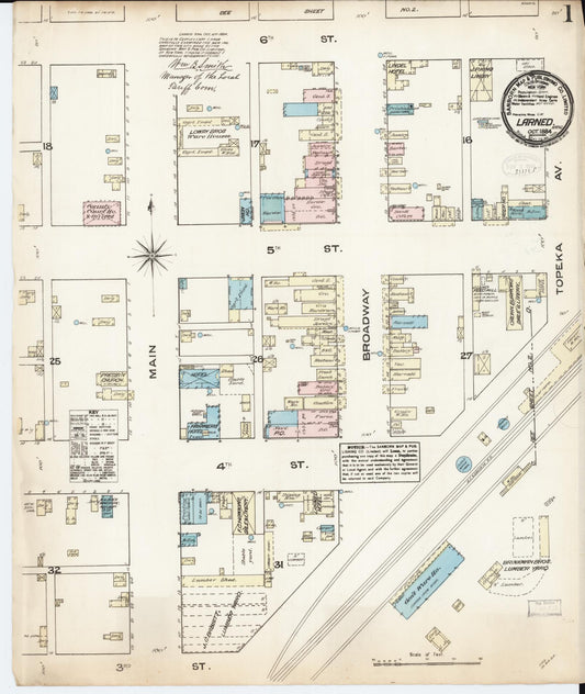 Sanborn Fire Insurance Map from Larned, Pawnee County, Kansas (1884), Sheet #0001 - Complete Map Set gallery image, historic Sanborn map, vintage wall art, Kansas Kansas