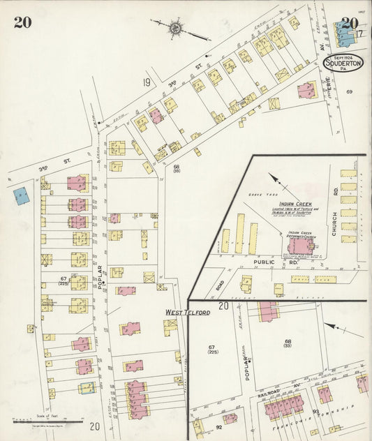 Sanborn Fire Insurance Map from Souderton, Montgomery County, Pennsylvania (1924), Sheet #0020 - Historic Sanborn Fire Insurance Map Print, vintage old map wall art, antique decor, genealogy gift, Pennsylvania Pennsylvania map