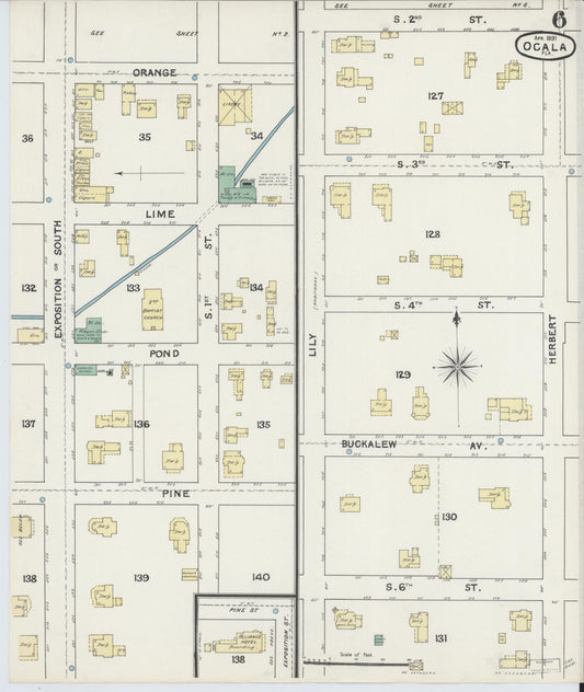 Sanborn Fire Insurance Map from Ocala, Marion County, Florida (1891), Sheet #0006 - Historic Sanborn Fire Insurance Map Print, vintage old map wall art, antique decor, genealogy gift, Florida Florida map