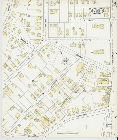 Sanborn Fire Insurance Map from Everett, Middlesex County, Massachusetts (1892), Sheet #0008 - Historic Sanborn Fire Insurance Map Print, vintage old map wall art, antique decor, genealogy gift, Massachusetts Massachusetts map