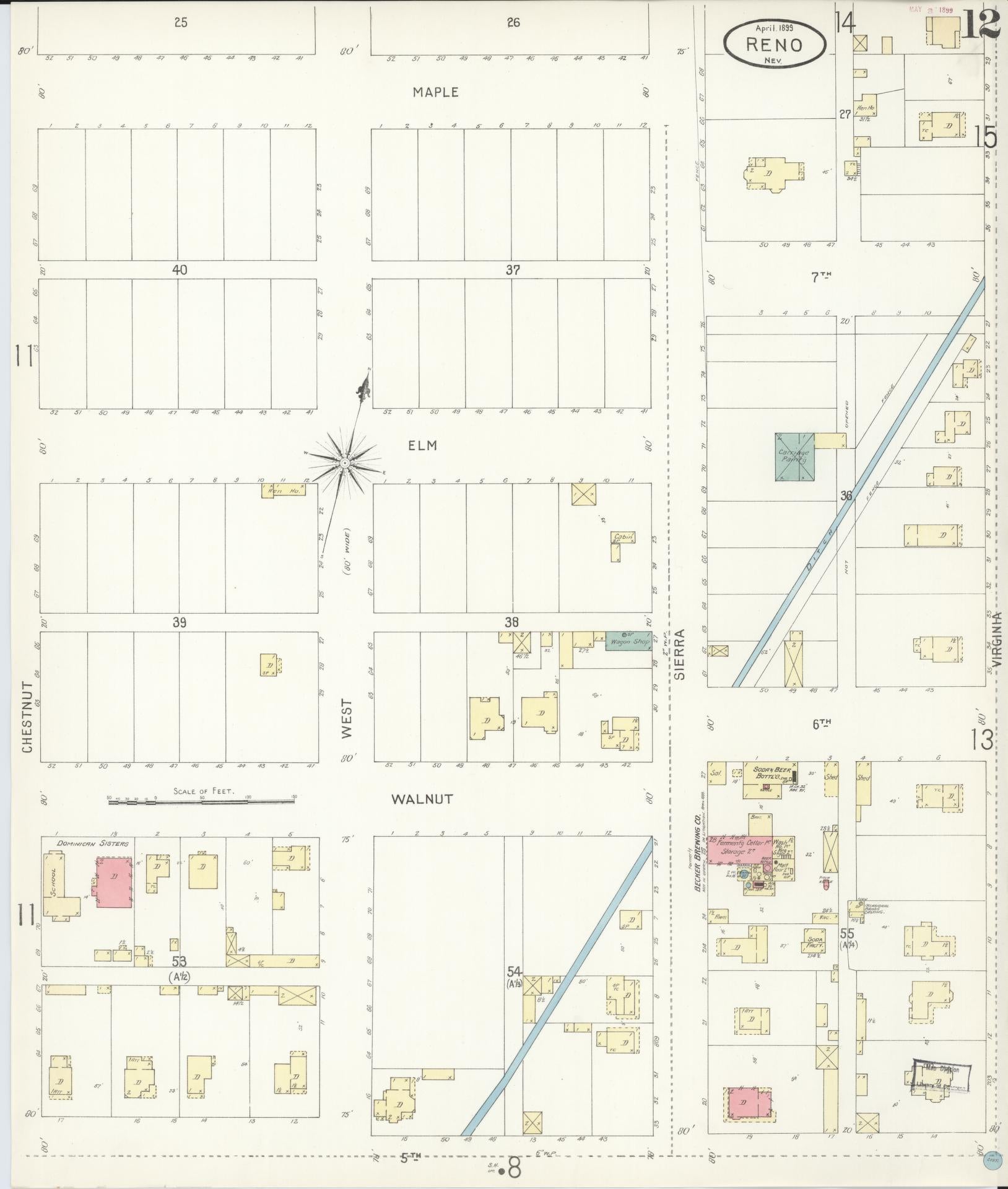 Sanborn Fire Insurance Map from Reno, Washoe County, Nevada (1899), Sheet #0012 - Complete Map Set gallery image, historic Sanborn map, vintage wall art, Nevada Nevada