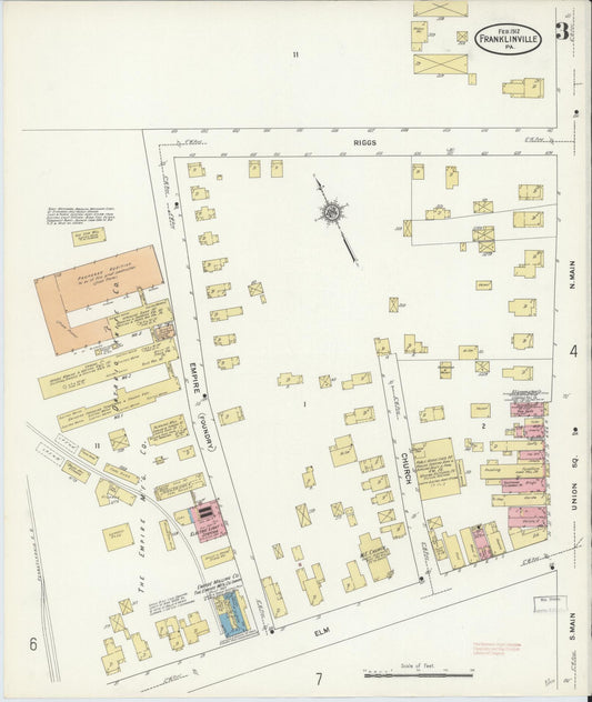 Sanborn Fire Insurance Map from Franklinville, Cattaraugus County, New York (1912), Sheet #0003 - Historic Sanborn Fire Insurance Map Print, vintage old map wall art, antique decor, genealogy gift, New York New York map