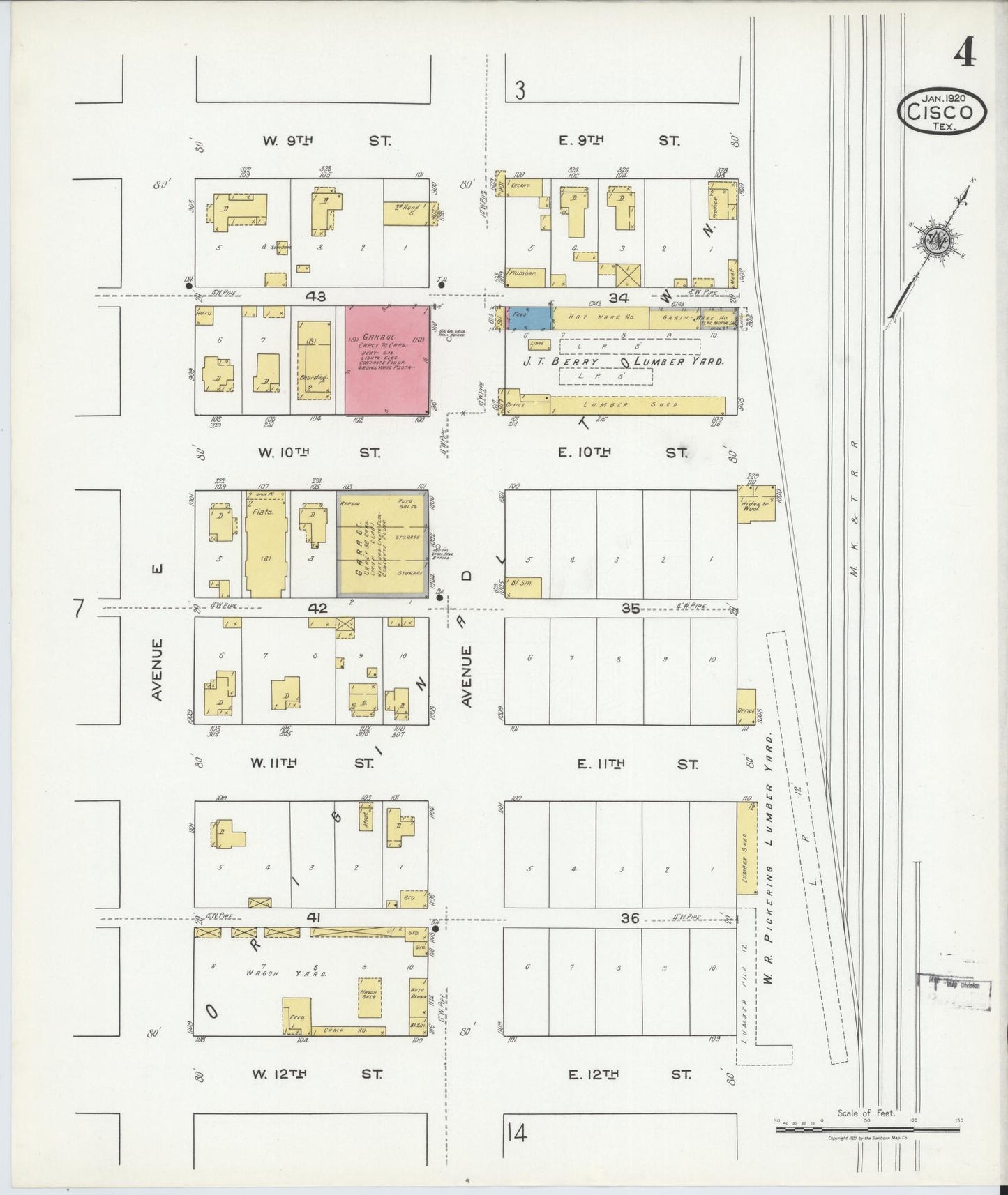 Sanborn Fire Insurance Map from Cisco, Eastland County, Texas (1920), Sheet #0004 - Complete Map Set gallery image, historic Sanborn map, vintage wall art, Texas Texas