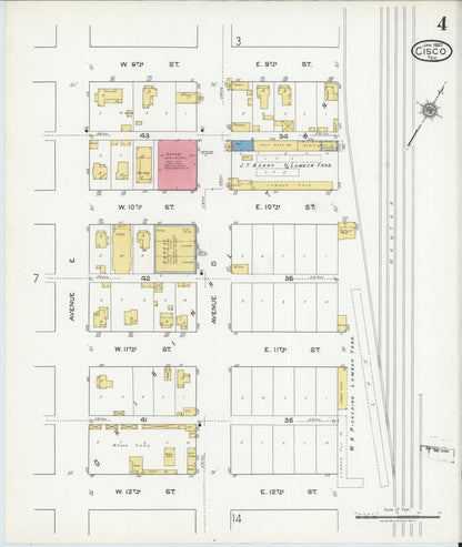 Sanborn Fire Insurance Map from Cisco, Eastland County, Texas (1920), Sheet #0004 - Complete Map Set gallery image, historic Sanborn map, vintage wall art, Texas Texas