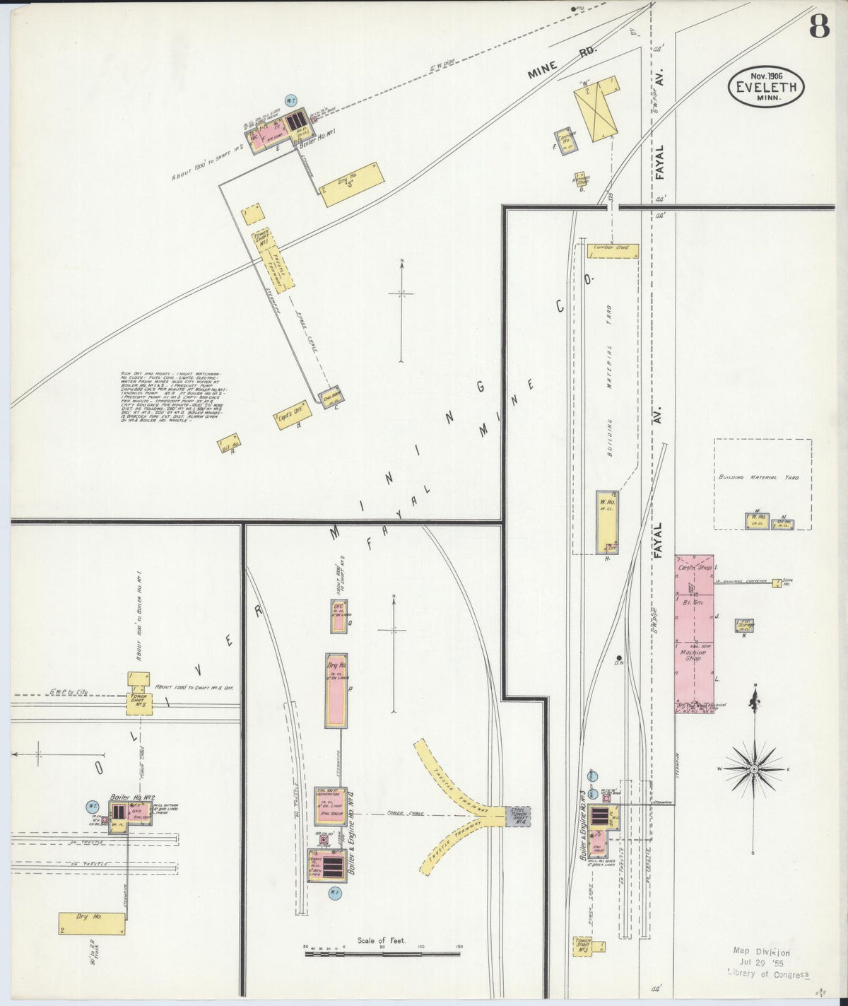 Sanborn Fire Insurance Map from Eveleth, Saint Louis County, Minnesota (1906), Sheet #0008 - Complete Map Set gallery image, historic Sanborn map, vintage wall art, Minnesota Minnesota