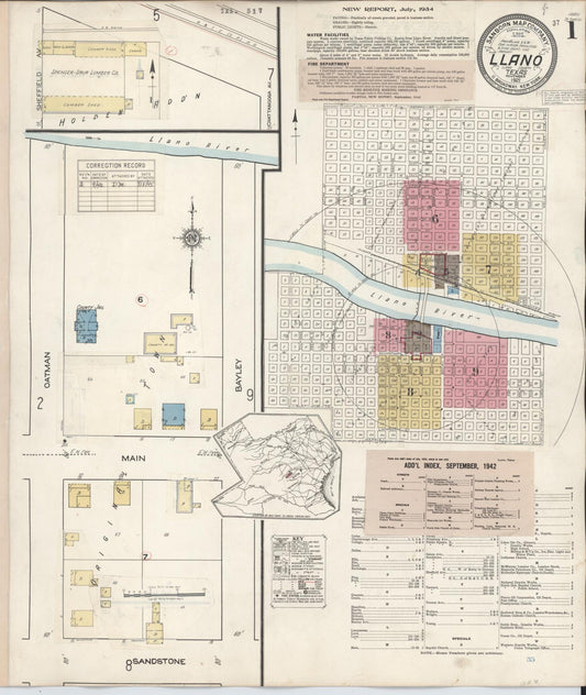 Sanborn Fire Insurance Map from Llano, Llano County, Texas (1942), Sheet #0001 - Complete Map Set gallery image, historic Sanborn map, vintage wall art, Texas Texas