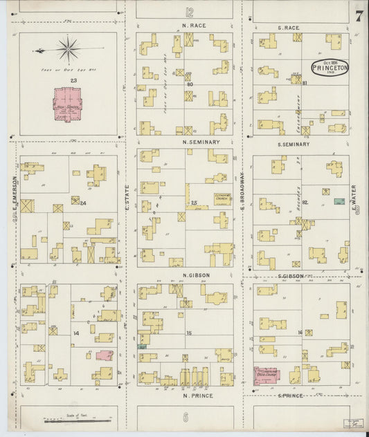 Sanborn Fire Insurance Map from Princeton, Gibson County, Indiana (1895), Sheet #0007 - Historic Sanborn Fire Insurance Map Print, vintage old map wall art, antique decor, genealogy gift, Indiana Indiana map