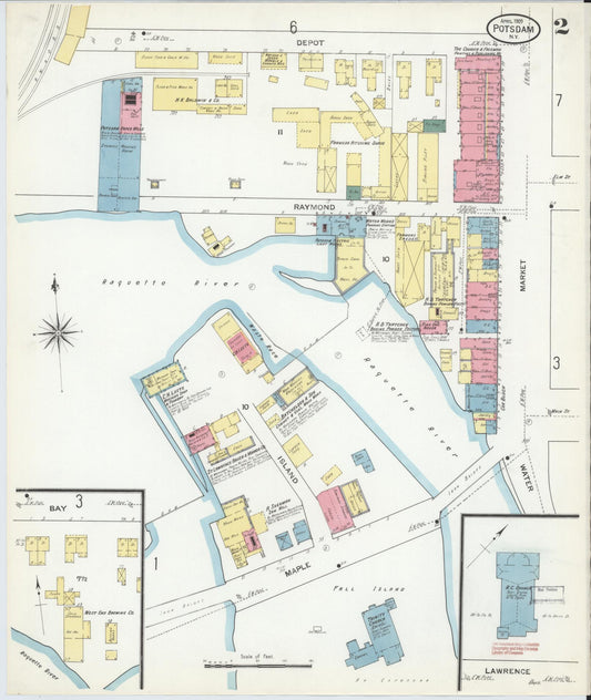 Sanborn Fire Insurance Map from Potsdam, St. Lawrence County, New York (1909), Sheet #0002 - Historic Sanborn Fire Insurance Map Print, vintage old map wall art, antique decor, genealogy gift, New York New York map