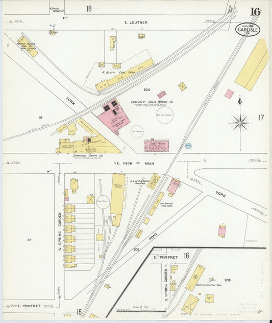 Sanborn Fire Insurance Map from Carlisle, Cumberland County, Pennsylvania (1909), Sheet #0016 - Historic Sanborn Fire Insurance Map Print, vintage old map wall art, antique decor, genealogy gift, Pennsylvania Pennsylvania map