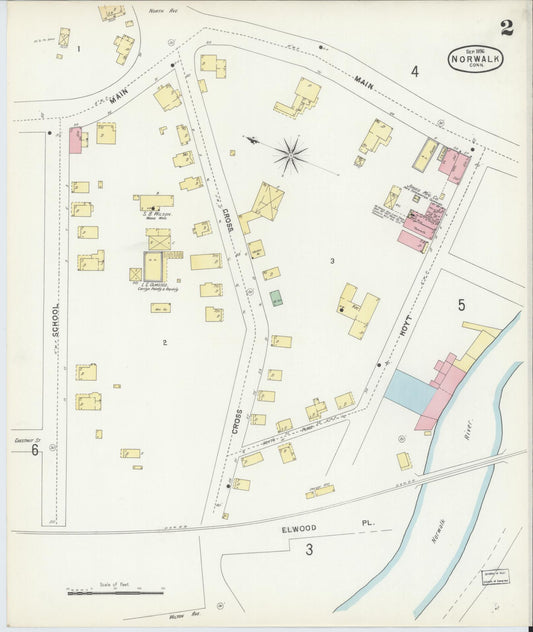 Sanborn Fire Insurance Map from Norwalk, Fairfield County, Connecticut (1896), Sheet #0002 - Historic Sanborn Fire Insurance Map Print, vintage old map wall art, antique decor, genealogy gift, Connecticut Connecticut map