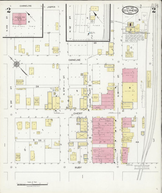 Sanborn Fire Insurance Map from Stephens, Ouachita County, Arkansas (1924), Sheet #0002 - Historic Sanborn Fire Insurance Map Print, vintage old map wall art, antique decor, genealogy gift, Arkansas Arkansas map