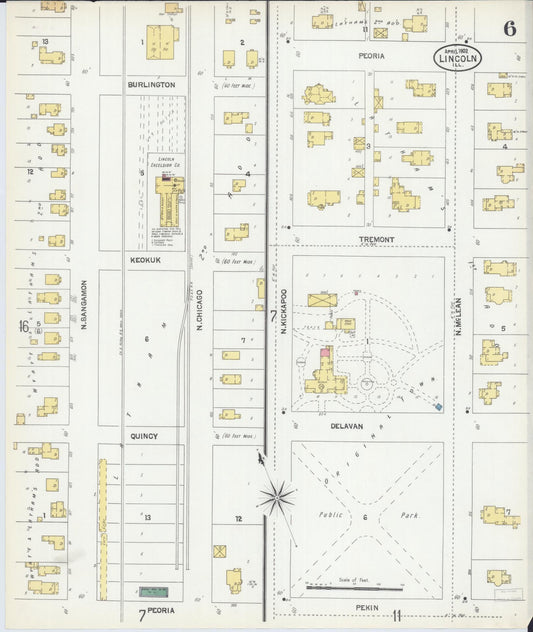 Sanborn Fire Insurance Map from Lincoln, Logan County, Illinois (1902), Sheet #0006 - Historic Sanborn Fire Insurance Map Print, vintage old map wall art, antique decor, genealogy gift, Illinois Illinois map