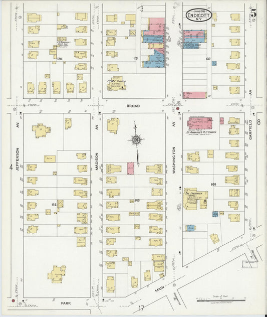 Sanborn Fire Insurance Map from Endicott, Broome County, New York (1918), Sheet #0005 - Historic Sanborn Fire Insurance Map Print, vintage old map wall art, antique decor, genealogy gift, New York New York map