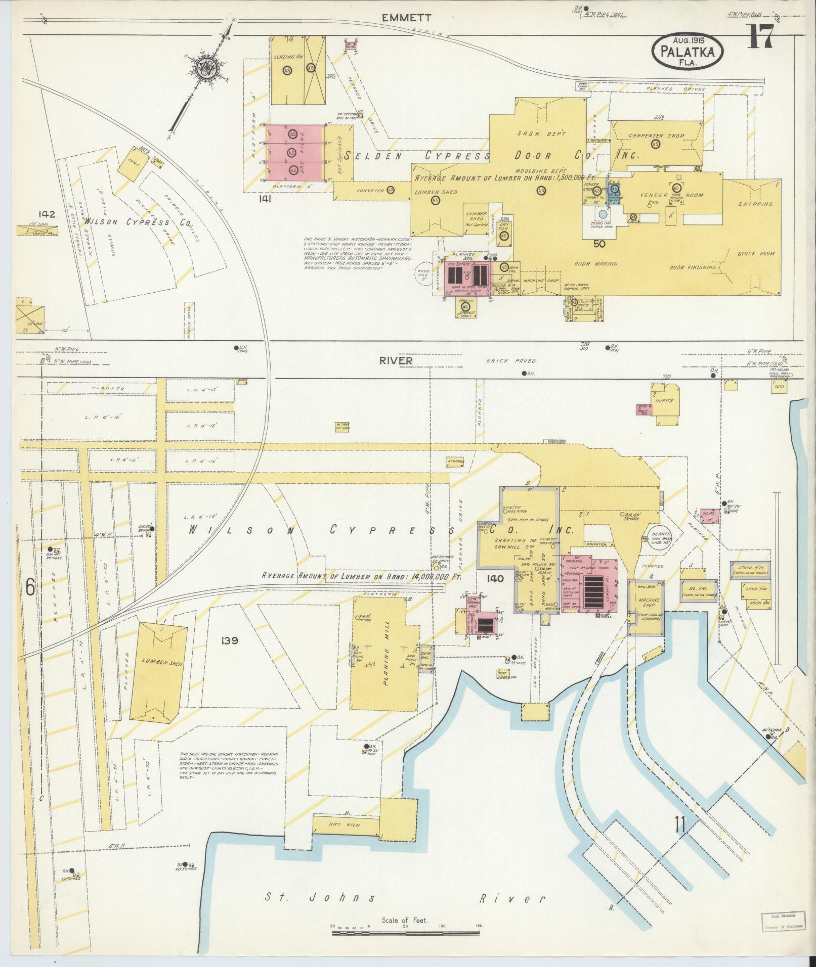 Sanborn Fire Insurance Map from Palatka, Putnam County, Florida (1915), Sheet #0017 - Complete Map Set gallery image, historic Sanborn map, vintage wall art, Florida Florida