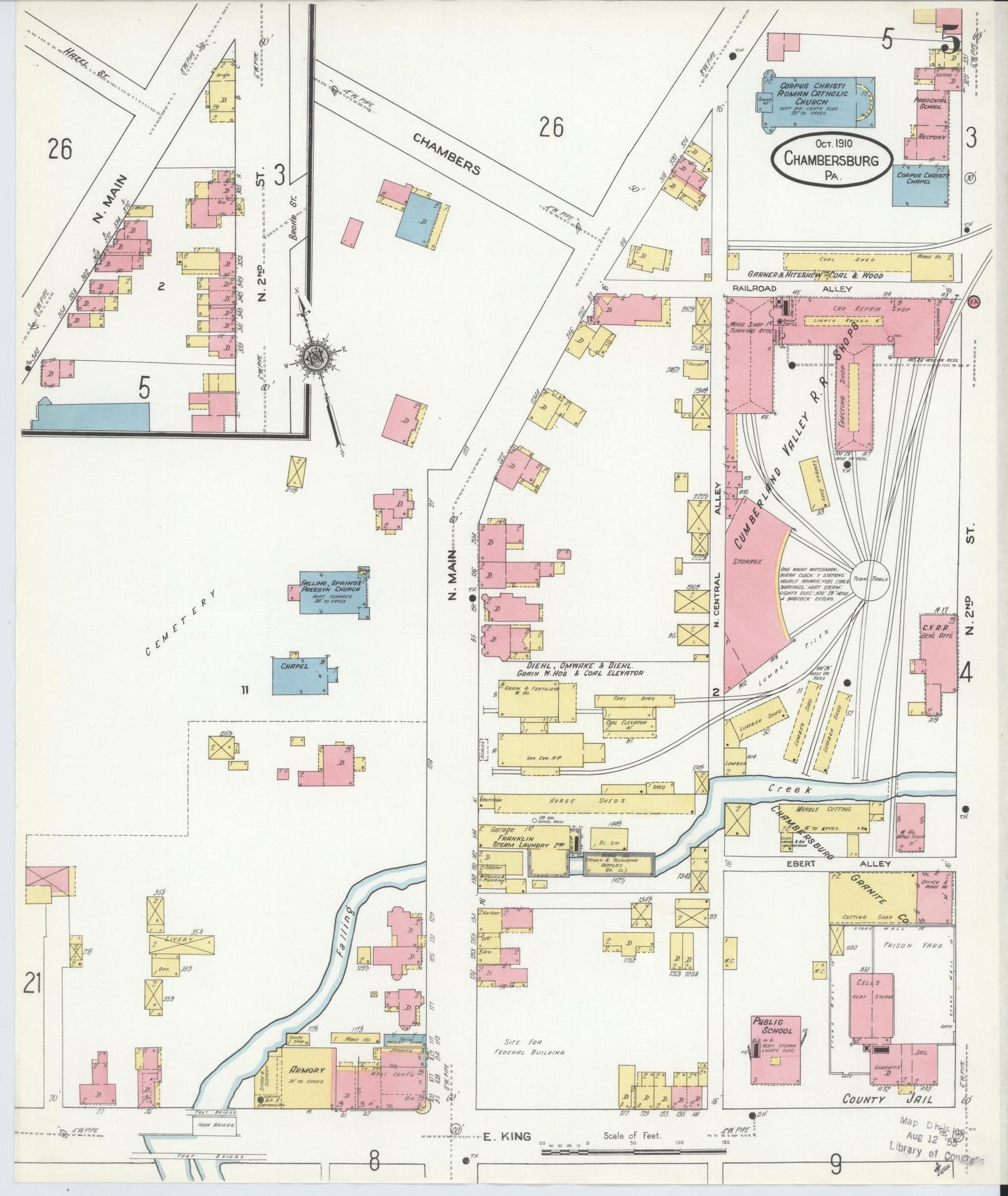 Sanborn Fire Insurance Map from Chambersburg, Franklin County, Pennsylvania (1910), Sheet #0005 - Historic Sanborn Fire Insurance Map Print, vintage old map wall art, antique decor, genealogy gift, Pennsylvania Pennsylvania map