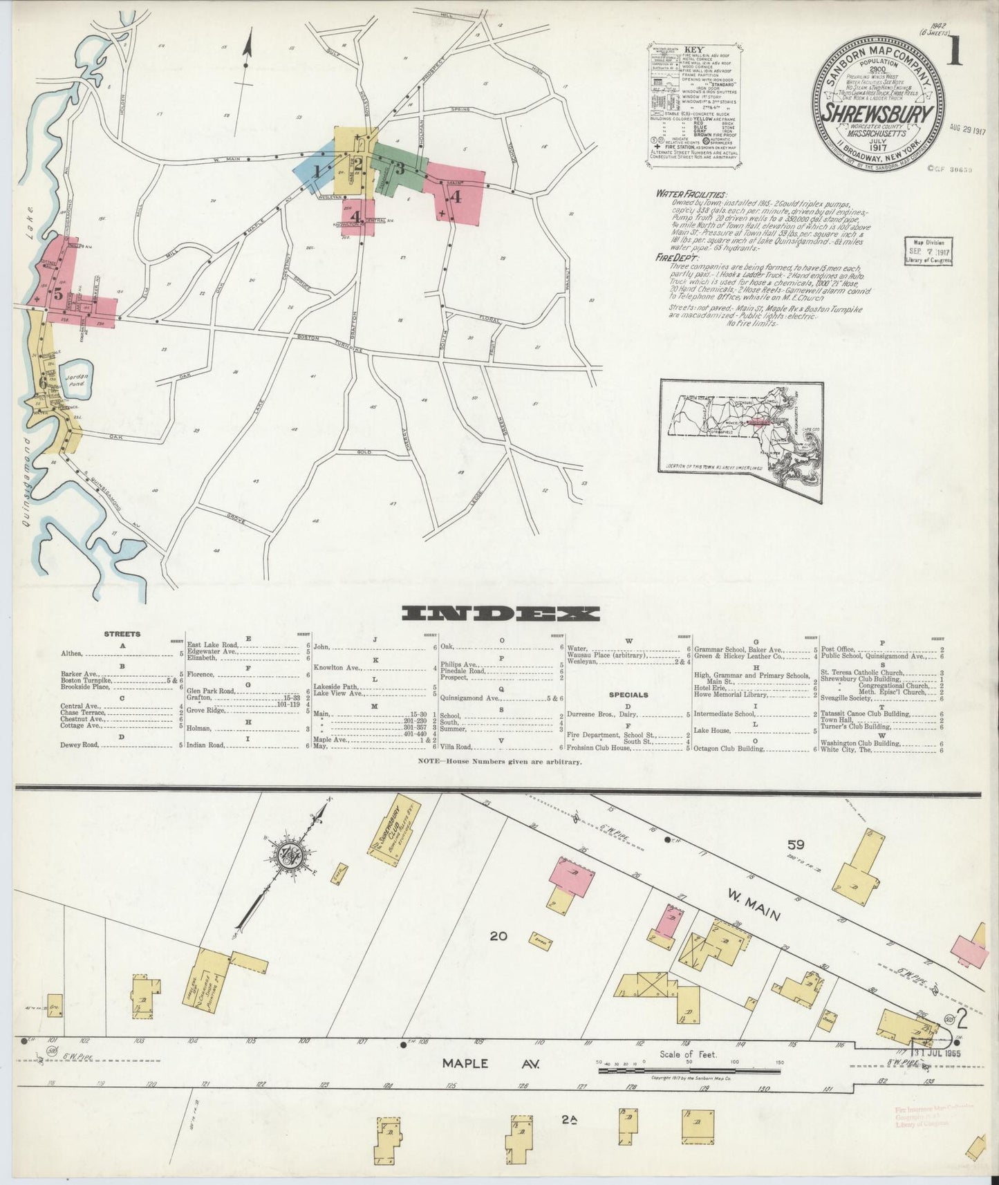 Sanborn Fire Insurance Map from Shrewsbury, Worcester County, Massachusetts (1917), Sheet #0001 - Complete Map Set gallery image, historic Sanborn map, vintage wall art, Massachusetts Massachusetts