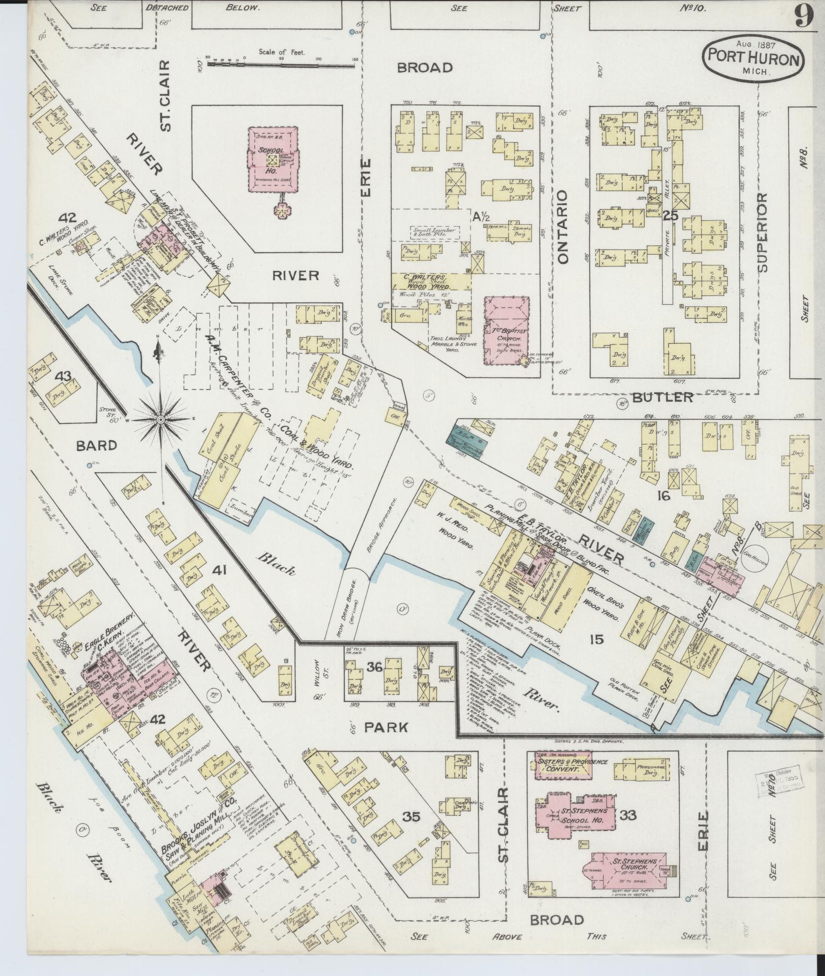 Sanborn Fire Insurance Map from Port Huron, Saint Clair County, Michigan (1887), Sheet #0009 - Complete Map Set gallery image, historic Sanborn map, vintage wall art, Michigan Michigan