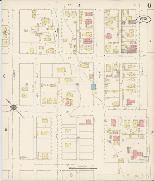 Sanborn Fire Insurance Map from Elko, Elko County, Nevada (1912), Sheet #0006 - Historic Sanborn Fire Insurance Map Print, vintage old map wall art, antique decor, genealogy gift, Nevada Nevada map