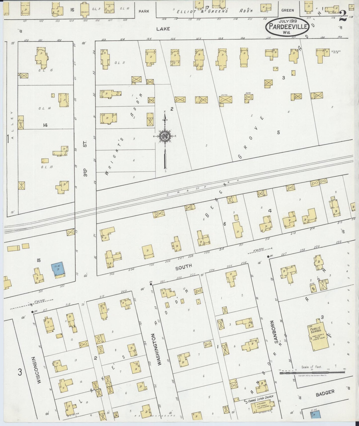 Sanborn Fire Insurance Map from Pardeeville, Columbia County, Wisconsin (1919), Sheet #0002 - Complete Map Set gallery image, historic Sanborn map, vintage wall art, Wisconsin Wisconsin