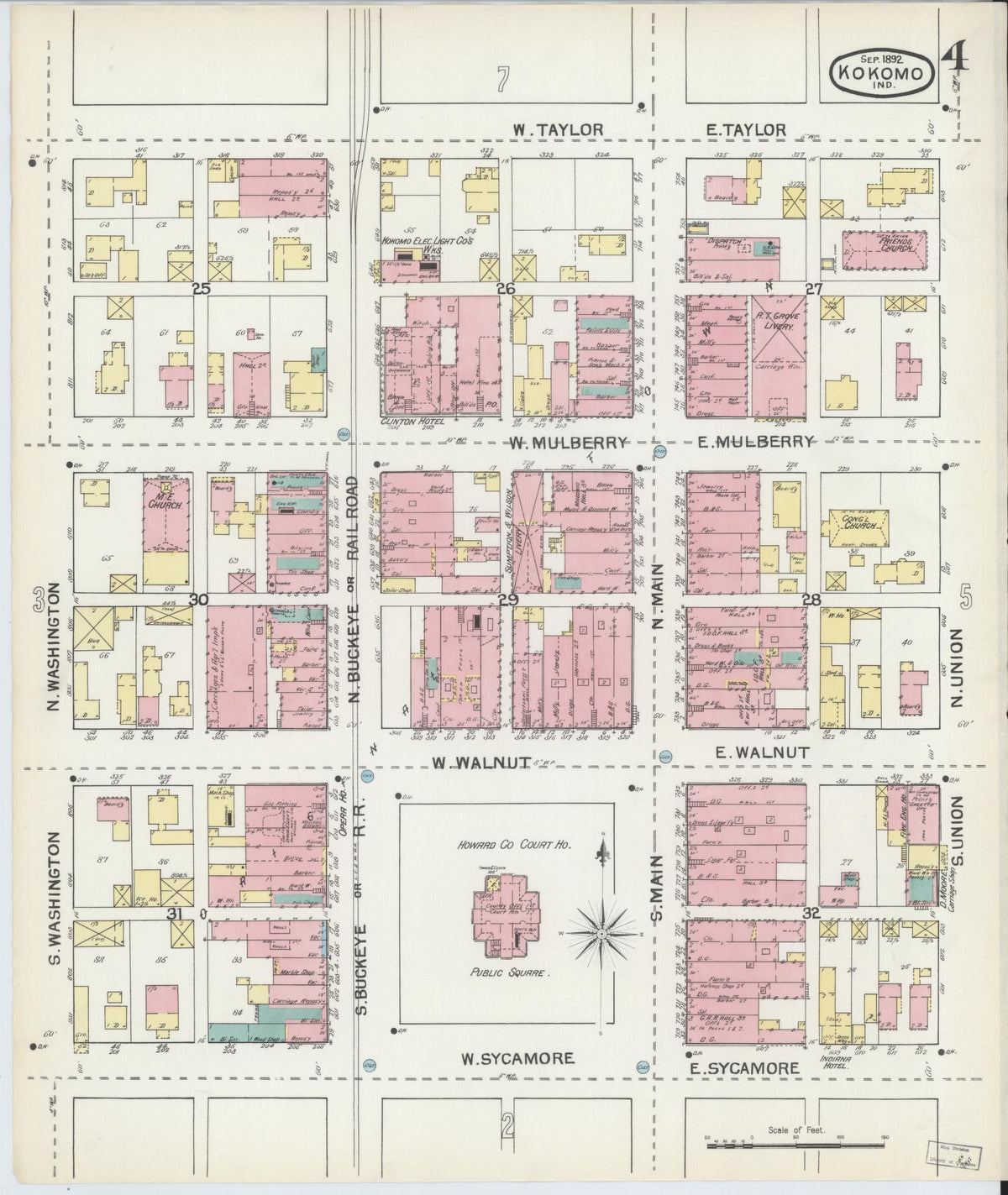 Sanborn Fire Insurance Map from Kokomo, Howard County, Indiana (1892), Sheet #0004 - Historic Sanborn Fire Insurance Map Print, vintage old map wall art, antique decor, genealogy gift, Indiana Indiana map