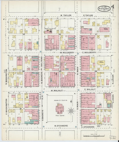 Sanborn Fire Insurance Map from Kokomo, Howard County, Indiana (1892), Sheet #0004 - Historic Sanborn Fire Insurance Map Print, vintage old map wall art, antique decor, genealogy gift, Indiana Indiana map