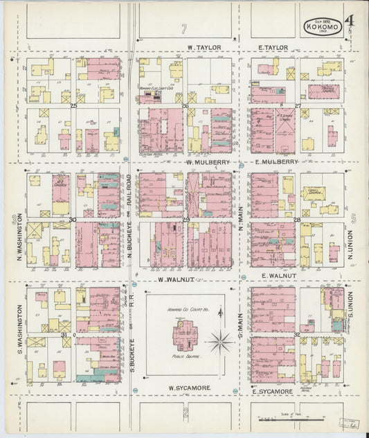 Sanborn Fire Insurance Map from Kokomo, Howard County, Indiana (1892), Sheet #0004 - Historic Sanborn Fire Insurance Map Print, vintage old map wall art, antique decor, genealogy gift, Indiana Indiana map