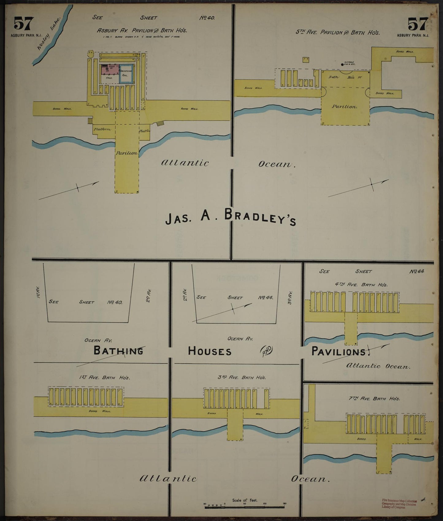 Sanborn Fire Insurance Map from New Jersey Coast, New Jersey Coast, New Jersey (1890), Sheet #0057 - Historic Sanborn Fire Insurance Map Print, vintage old map wall art, antique decor, genealogy gift, New Jersey Coast New Jersey map