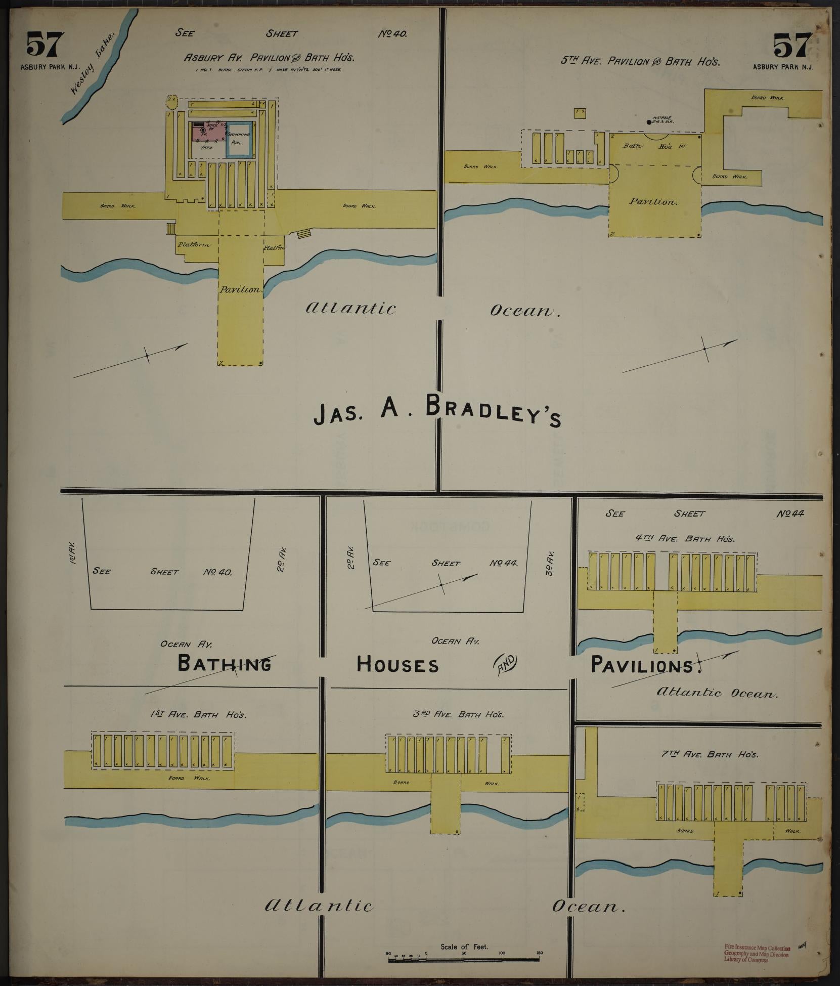 Sanborn Fire Insurance Map from New Jersey Coast, New Jersey Coast, New Jersey (1890), Sheet #0057 - Historic Sanborn Fire Insurance Map Print, vintage old map wall art, antique decor, genealogy gift, New Jersey Coast New Jersey map