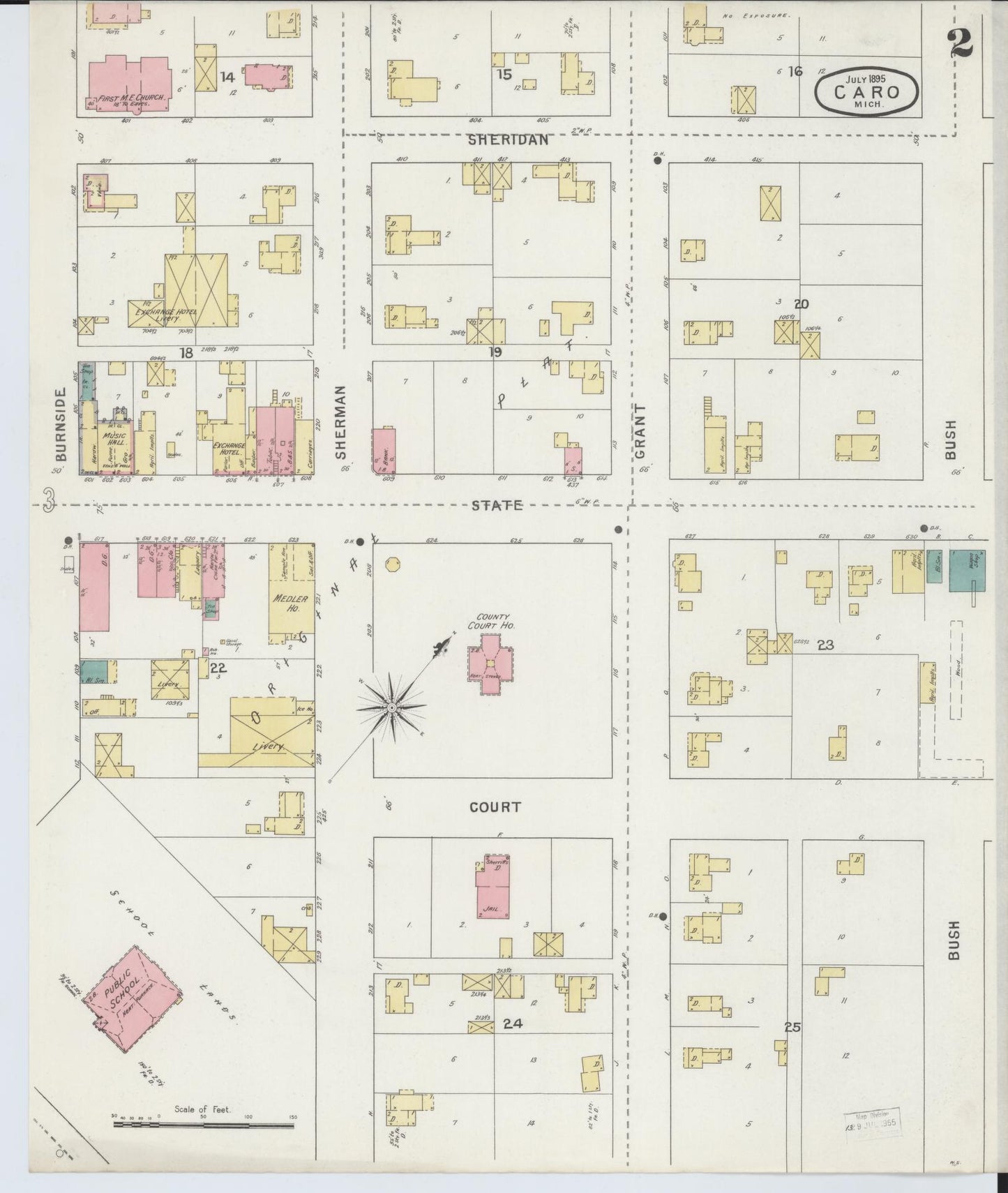 Sanborn Fire Insurance Map from Caro, Tuscola County, Michigan (1895), Sheet #0002 - Historic Sanborn Fire Insurance Map Print, vintage old map wall art, antique decor, genealogy gift, Michigan Michigan map