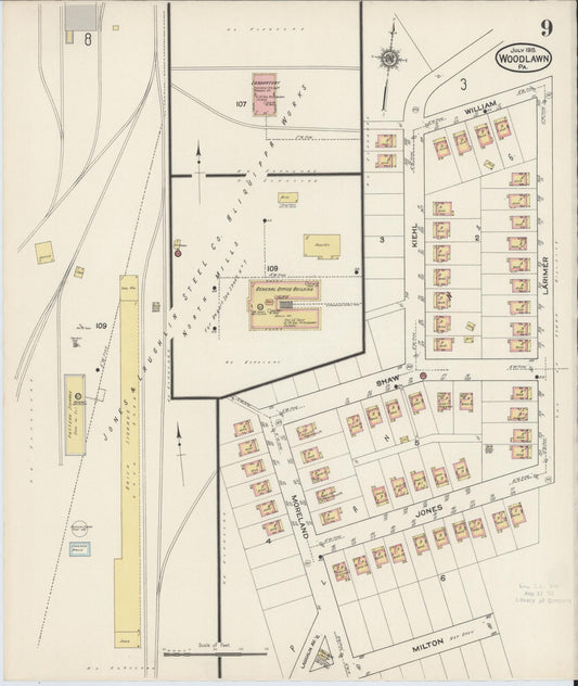 Sanborn Fire Insurance Map from Woodlawn, Beaver County, Pennsylvania (1915), Sheet #0009 - Historic Sanborn Fire Insurance Map Print, vintage old map wall art, antique decor, genealogy gift, Pennsylvania Pennsylvania map