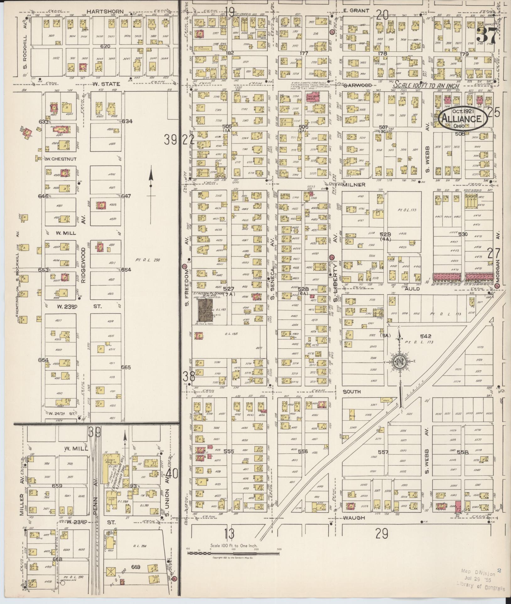 Sanborn Fire Insurance Map from Alliance, Stark County, Ohio (1921), Sheet #0037 - Complete Map Set gallery image, historic Sanborn map, vintage wall art, Ohio Ohio