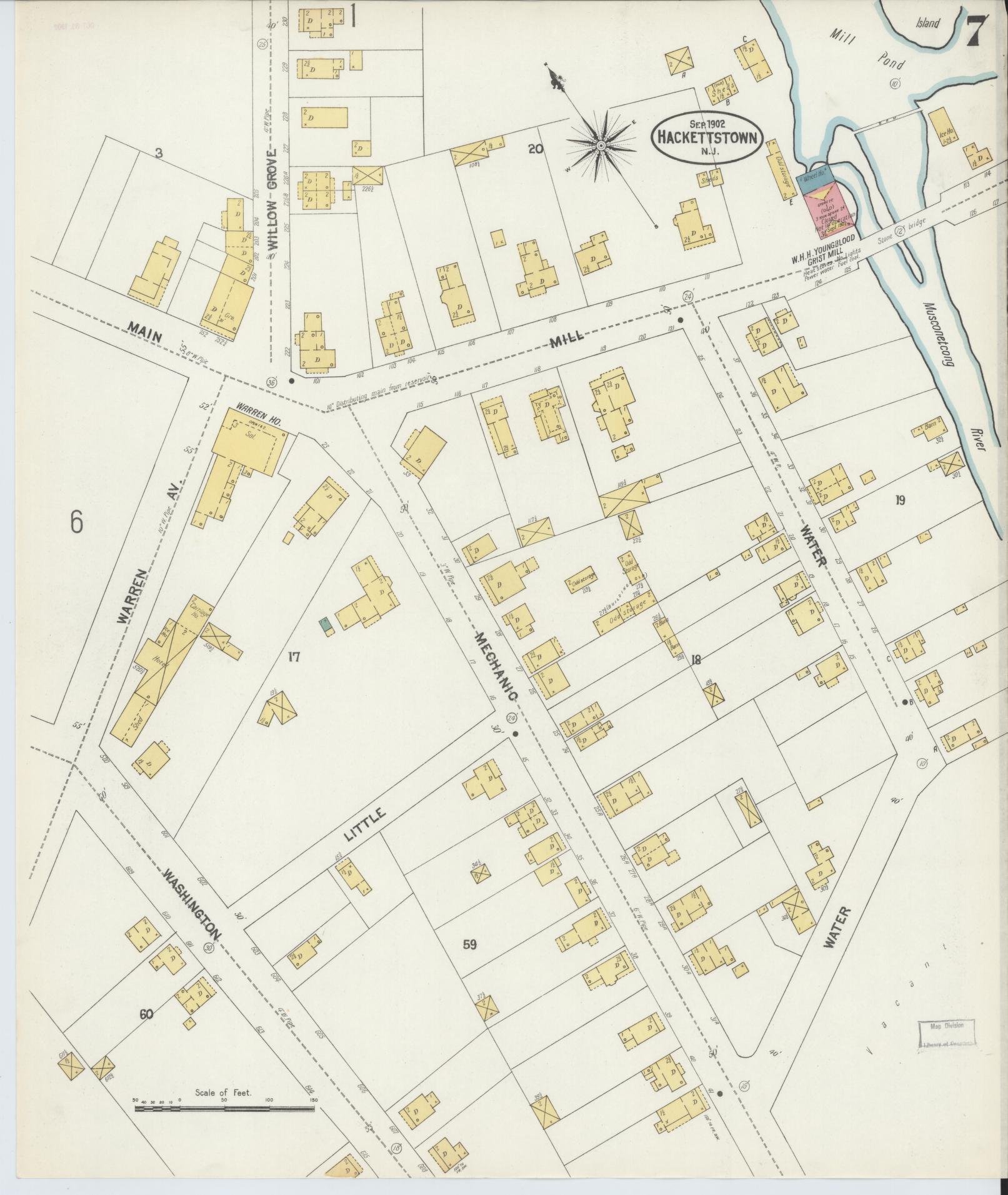 Sanborn Fire Insurance Map from Hackettstown, Warren County, New Jersey (1902), Sheet #0007 - Historic Sanborn Fire Insurance Map Print, vintage old map wall art, antique decor, genealogy gift, New Jersey New Jersey map