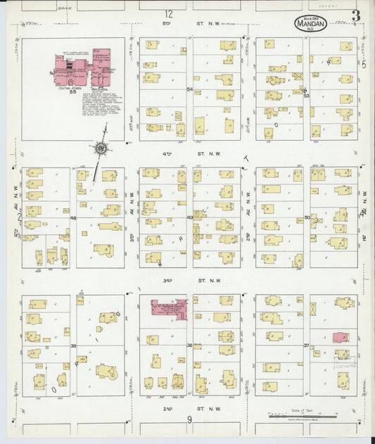 Sanborn Fire Insurance Map from Mandan, Morton County, North Dakota (1919), Sheet #0003 - Historic Sanborn Fire Insurance Map Print, vintage old map wall art, antique decor, genealogy gift, North Dakota North Dakota map