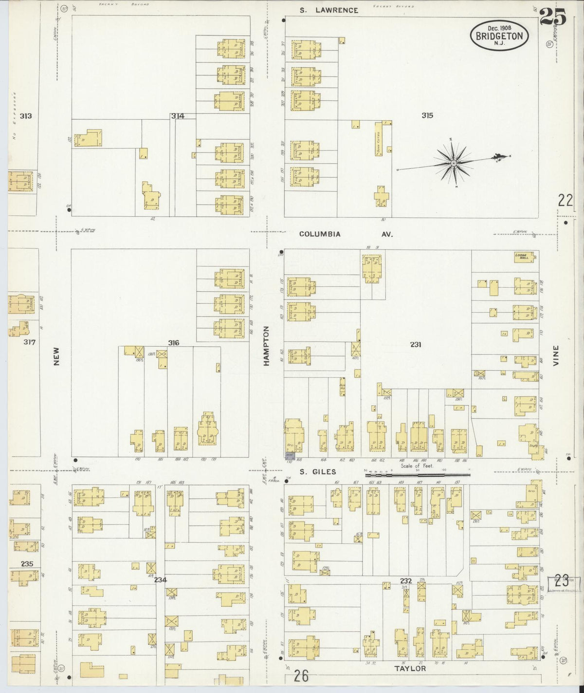 Sanborn Fire Insurance Map from Bridgeton, Cumberland County, New Jersey (1908), Sheet #0025 - Complete Map Set gallery image, historic Sanborn map, vintage wall art, New Jersey New Jersey