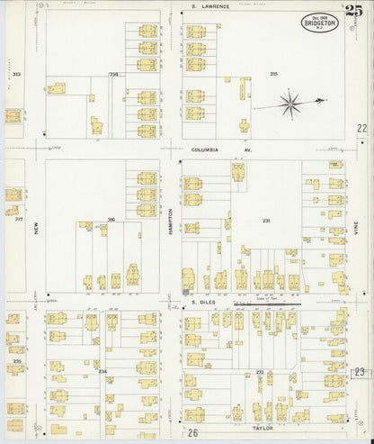 Sanborn Fire Insurance Map from Bridgeton, Cumberland County, New Jersey (1908), Sheet #0025 - Complete Map Set gallery image, historic Sanborn map, vintage wall art, New Jersey New Jersey