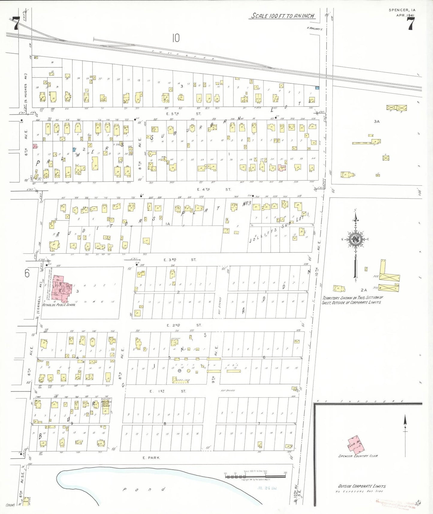 Sanborn Fire Insurance Map from Spencer, Clay County, Iowa (1941), Sheet #0007 - Historic Sanborn Fire Insurance Map Print, vintage old map wall art