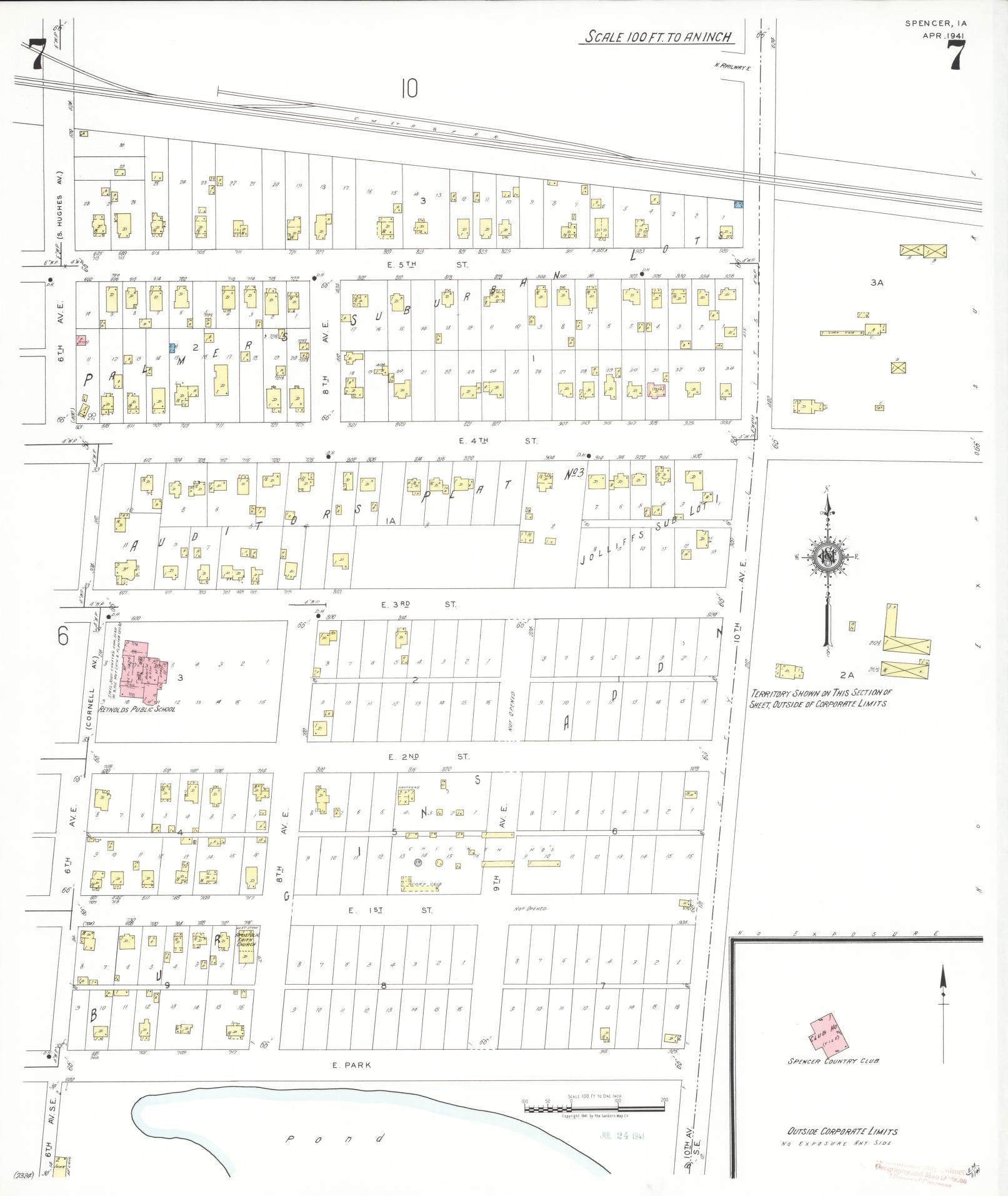 Sanborn Fire Insurance Map from Spencer, Clay County, Iowa (1941), Sheet #0007 - Historic Sanborn Fire Insurance Map Print, vintage old map wall art