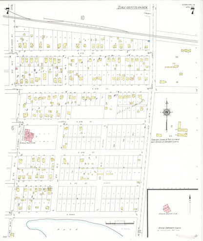 Sanborn Fire Insurance Map from Spencer, Clay County, Iowa (1941), Sheet #0007 - Historic Sanborn Fire Insurance Map Print, vintage old map wall art