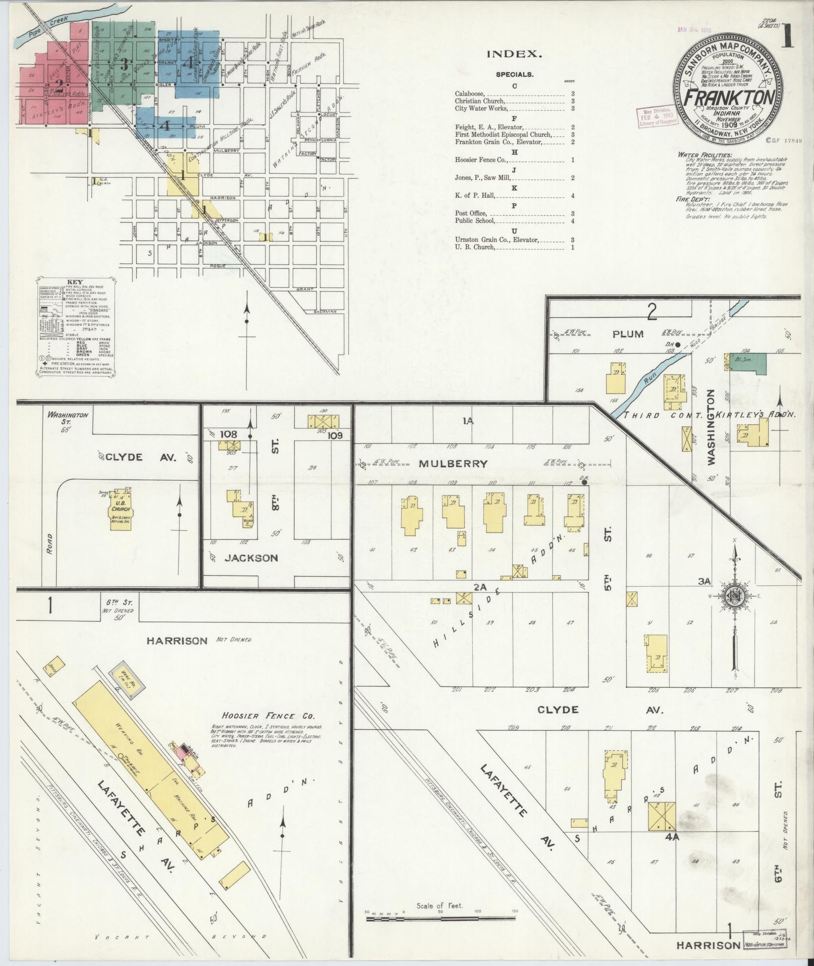 Sanborn Fire Insurance Map from Frankton, Madison County, Indiana (1909), Sheet #0001 - Complete Map Set gallery image, historic Sanborn map, vintage wall art, Indiana Indiana