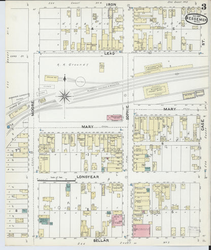 Sanborn Fire Insurance Map from Bessemer, Gogebic County, Michigan (1891), Sheet #0003 - Complete Map Set gallery image, historic Sanborn map, vintage wall art, Michigan Michigan