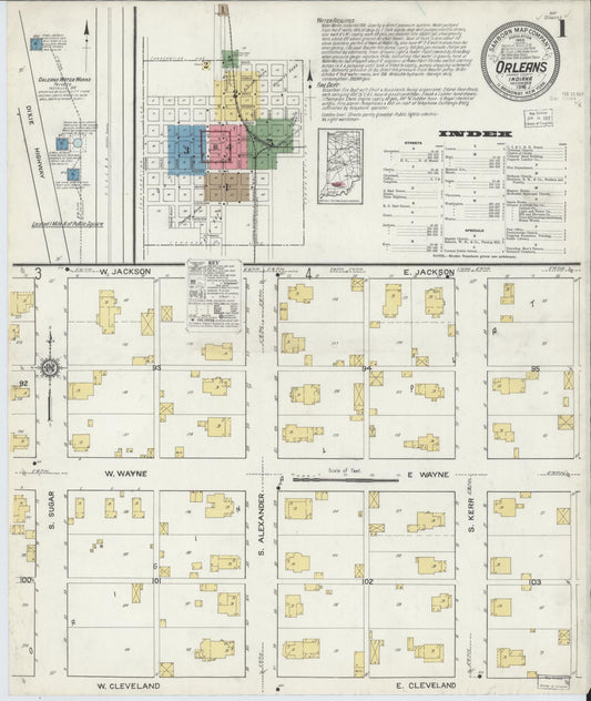 Sanborn Fire Insurance Map from Orleans, Orange County, Indiana (1916), Sheet #0001 - Complete Map Set gallery image, historic Sanborn map, vintage wall art, Indiana Indiana